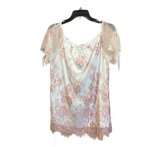 Pinky pink and cream lace top size large